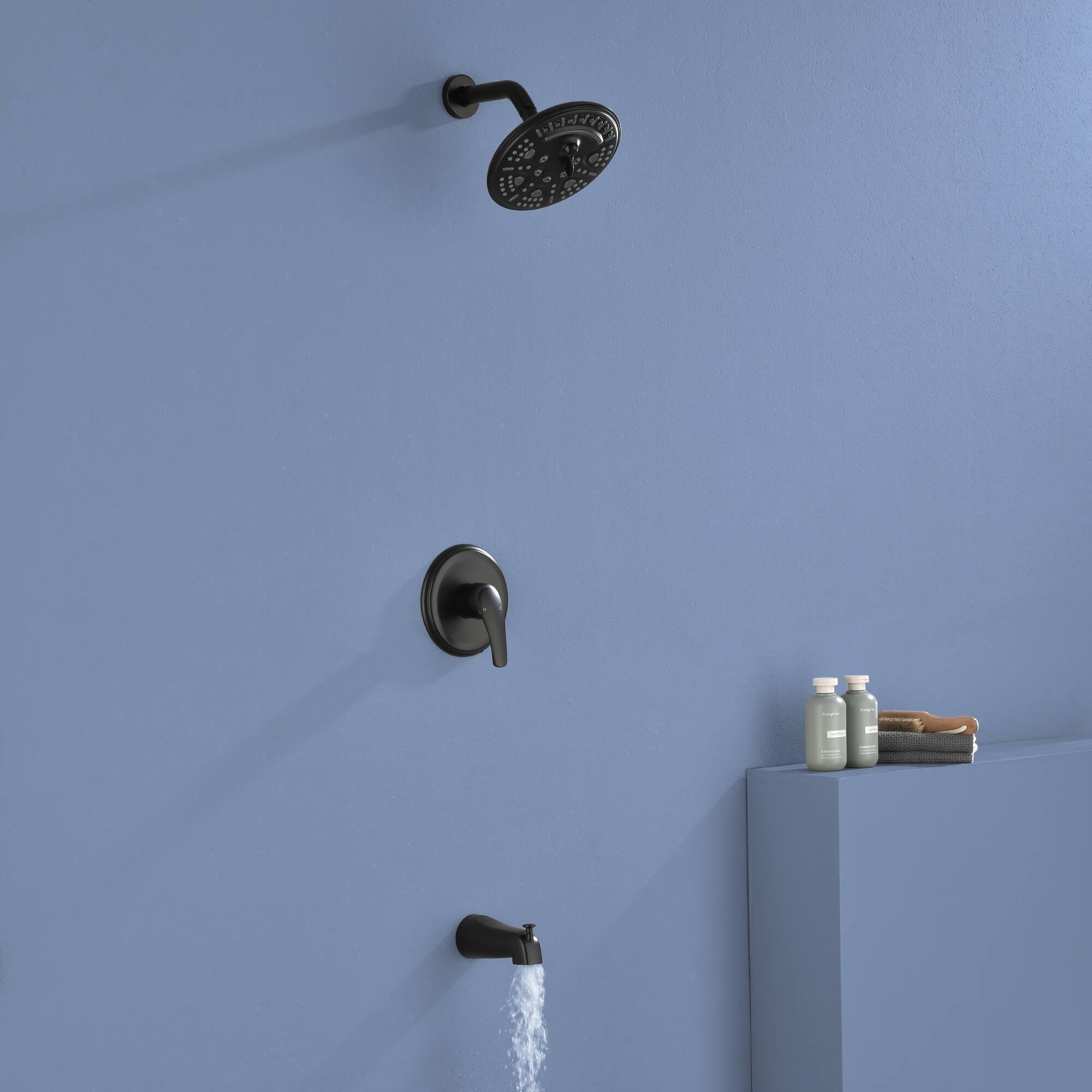 Alt View 2. Boyel Living - Matte Black 8-Inch Rain Shower System Brass SUS304 1-Function Valve 6-Function Top Spray cUPC - Black.