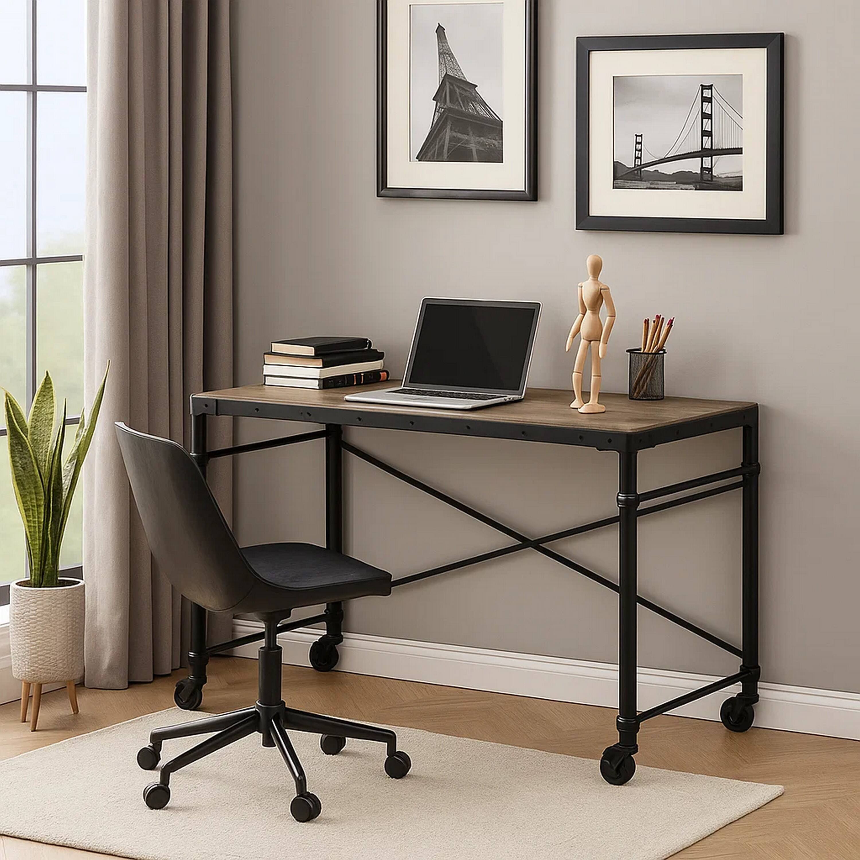 Alt View 2. Manhattan Lane - Writing Desk with Casters and Nail Accents, Black - Black.