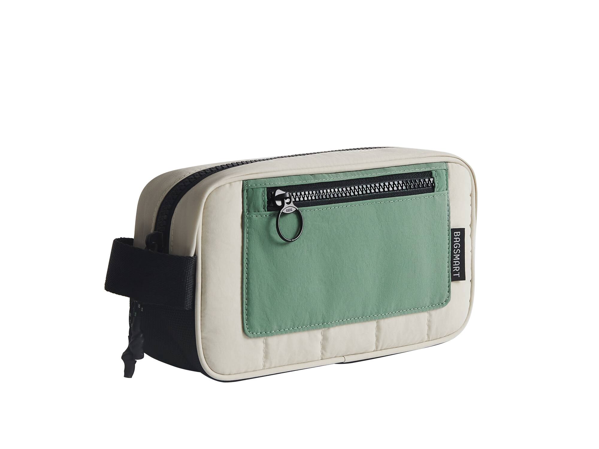 Angle. Bagsmart - Paz 2L Waterproof Dopp Kit, Quilted Travel Toiletry Bag with Multiple Compartments for Travel & Daily Use - Celadon.
