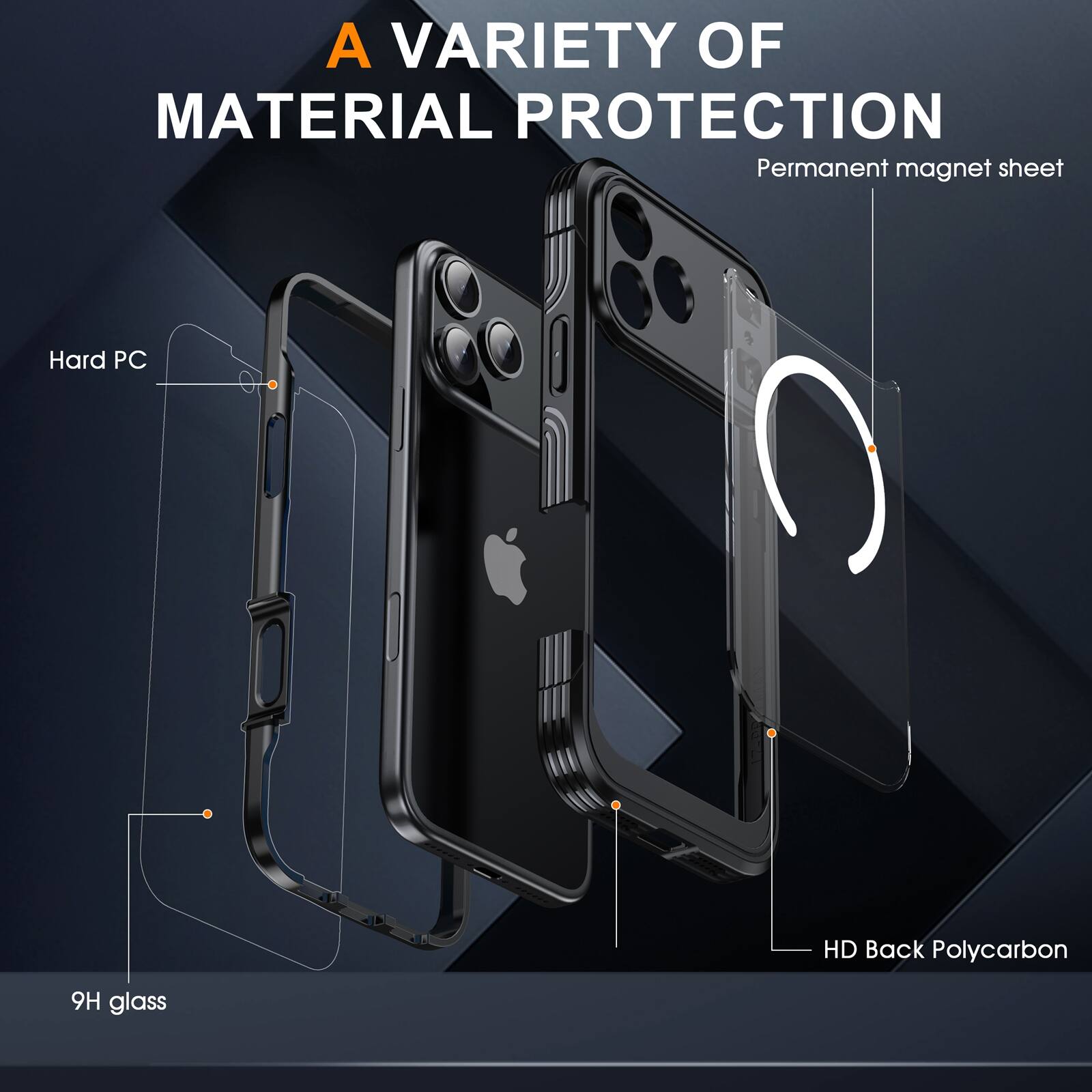 A VARIETY OF MATERIAL PROTECTION

Permanent magnet sheet

Hard PC

HD Back Polycarbon

9H glass