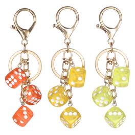 Unique Bargains - 3pcs Lucky Dice Keychain Charm, Resin 3D Cube Mini Dice Keyrings Holder w/ 3 Pendants for Bag, Wallet, Purse, Car, Phone - Light Yellow/Dark Orange/Orange