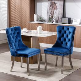 Trinkets Crazed - Velvet Dining Chair Set of 2 Upholstered Tufted Dining Room Chair with Nailhead Trim - Blue