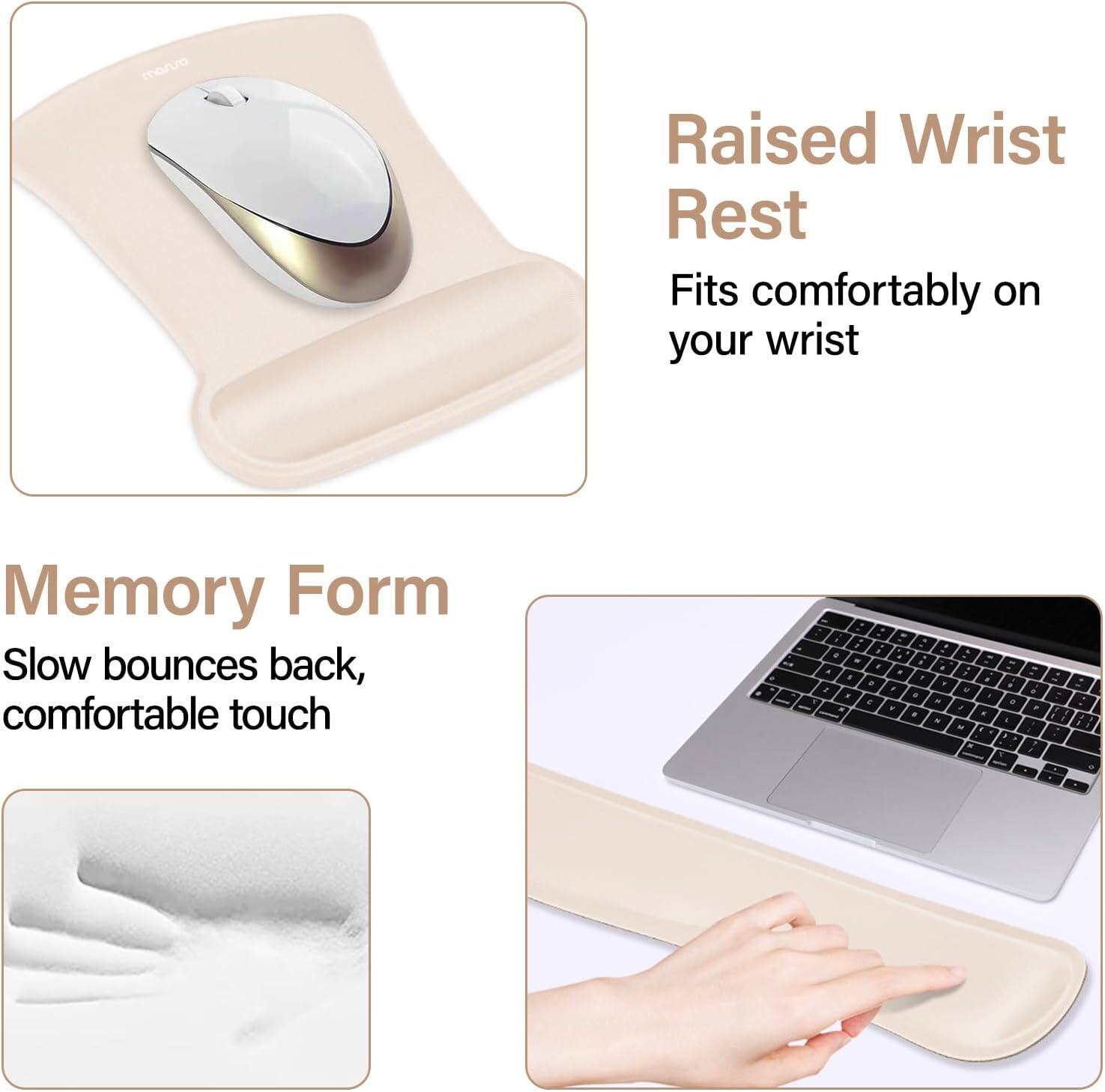Raised Wrist Rest  
Fits comfortably on your wrist  

Memory Form  
Slow bounces back, comfortable touch