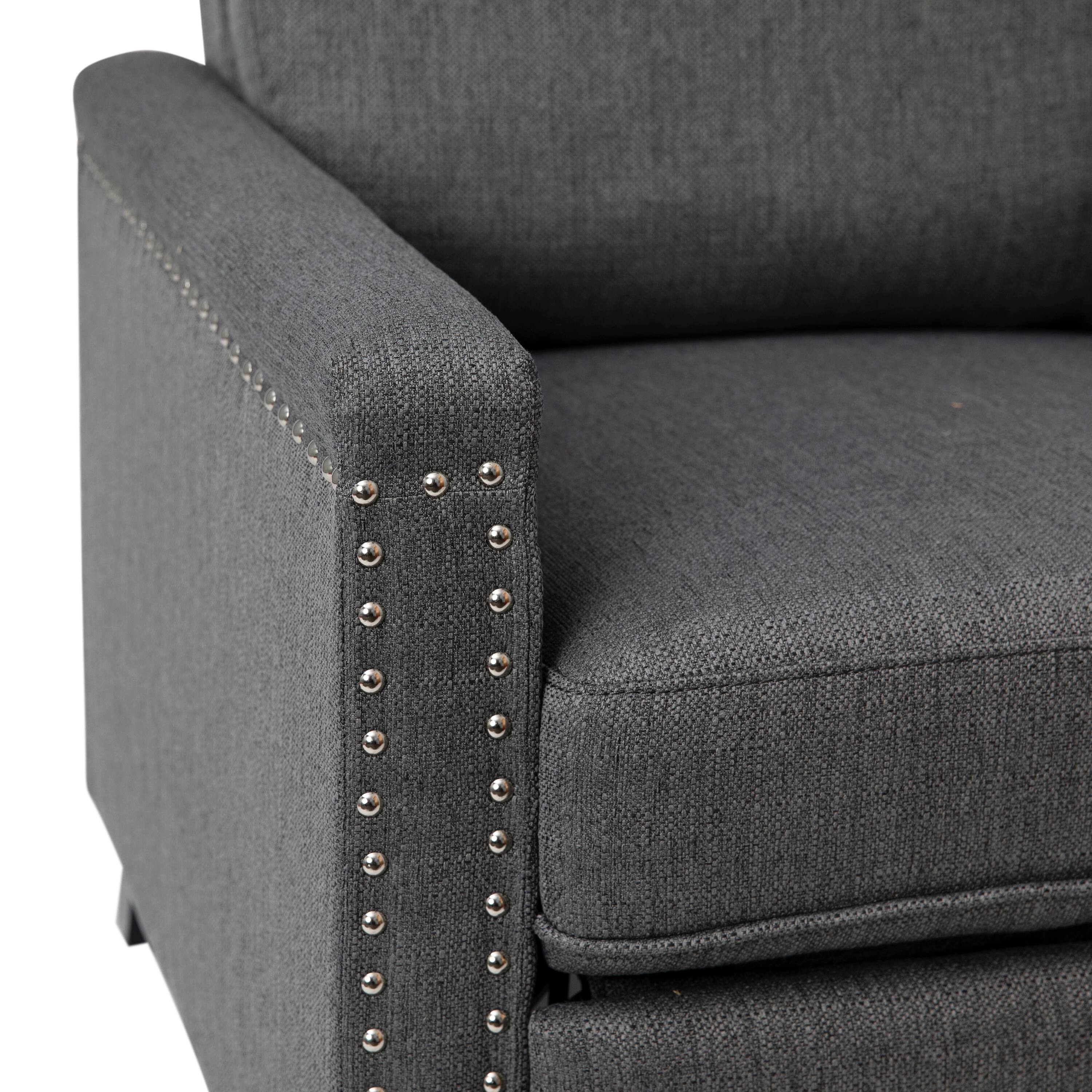 Alt View 9. Emma + Oliver - Eltz Fabric Upholstered Push Back Recliner with Nailhead Trim and Pop Out Footrest for Living Room, Den & Bedroom - Gray.