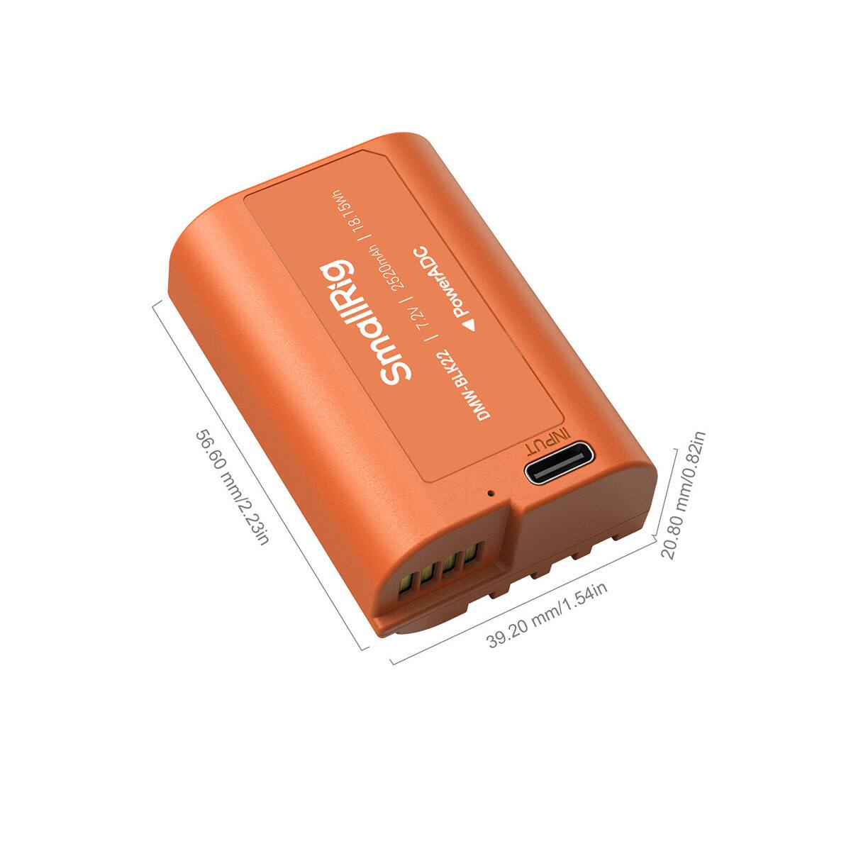18.15Wh 5wh 1 18. - 2520mAh - PowerADC SmallRig 7.2v - 56 DMW-BLK22 INPUT 56.60 .60 mm/2.23in LLLL 54in 39.20 mm/1.82in 80 mm/0.20.80
