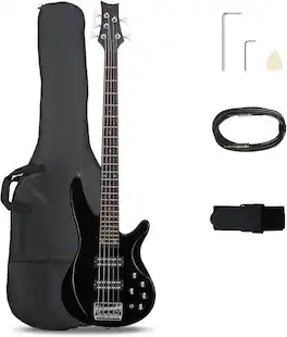 Winado - 5 String Electric Bass Guitar, Full Size Standard Right Handed Rosewood Fretboard Bass Kit with Gig Bag Strap Cable