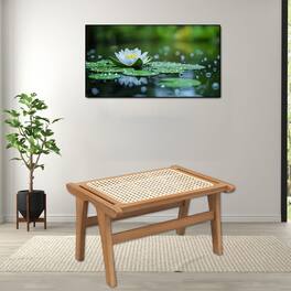 Hivvago - Handwoven Rattan Footrest Stool Crafted from Teak Wood - Natural