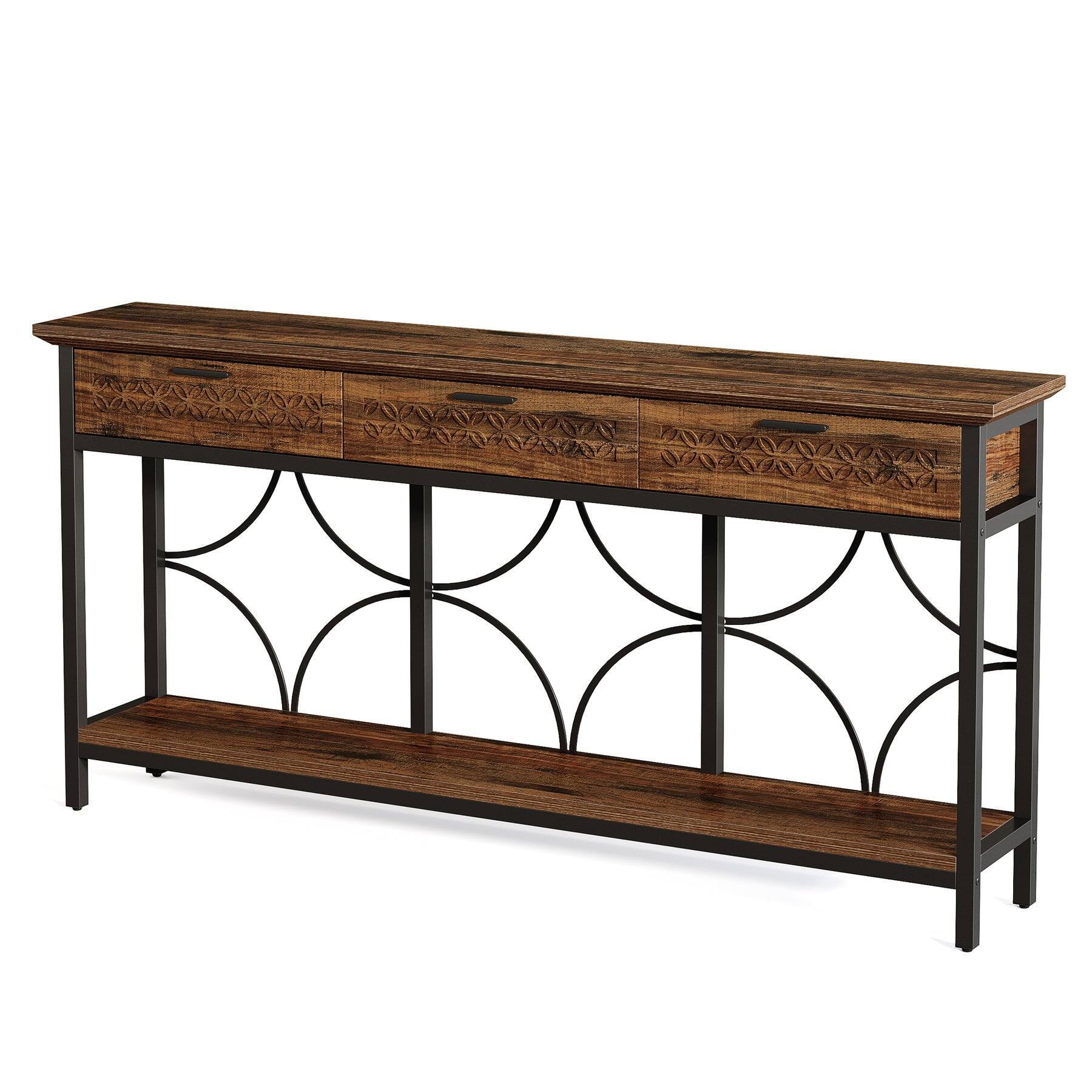 Alt View 4. Tribesigns - Console Table with Engineered Wood Construction and Storage Shelves for Entryway and Living Room - Brown.