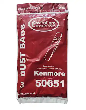 Genuine Filter Media
117SW
EnviroCare TECHNOLOGIES
DUST BAGS
Designed to Fit:
Kenmore
Concus
50651
AGS-SACS BOLSAS
Pour: Diseñado a Medida: