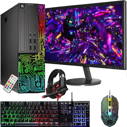 Sure, here is the corrected and grouped text from the image:
**Computer Case:**
- OPTIPLEX
**Keyboard:**
- (Layout of keys with RGB backlighting)
**Mouse:**
- (RGB mouse with circuit design)
**Headset:**
- (RGB headset with circuit design)
**Remote Control:**
- (RGB remote control with various buttons)
**Monitor:**
- (Displaying a colorful circuit-themed wallpaper)
**Additional Text:**
- UTIPLER
- D000
- PO M Nry 1 a 2 1 S 4 1 1 & I n - S MT if - . SAm O W E . T Y u 1 0 P I : 1 1 - - ipm .: 7 A 3 . Paes . S D F O H J L I . . 4 5 - 2 x C V M V a - - 1 1 - 2 3 A - c AR AR Fa C DE I a -