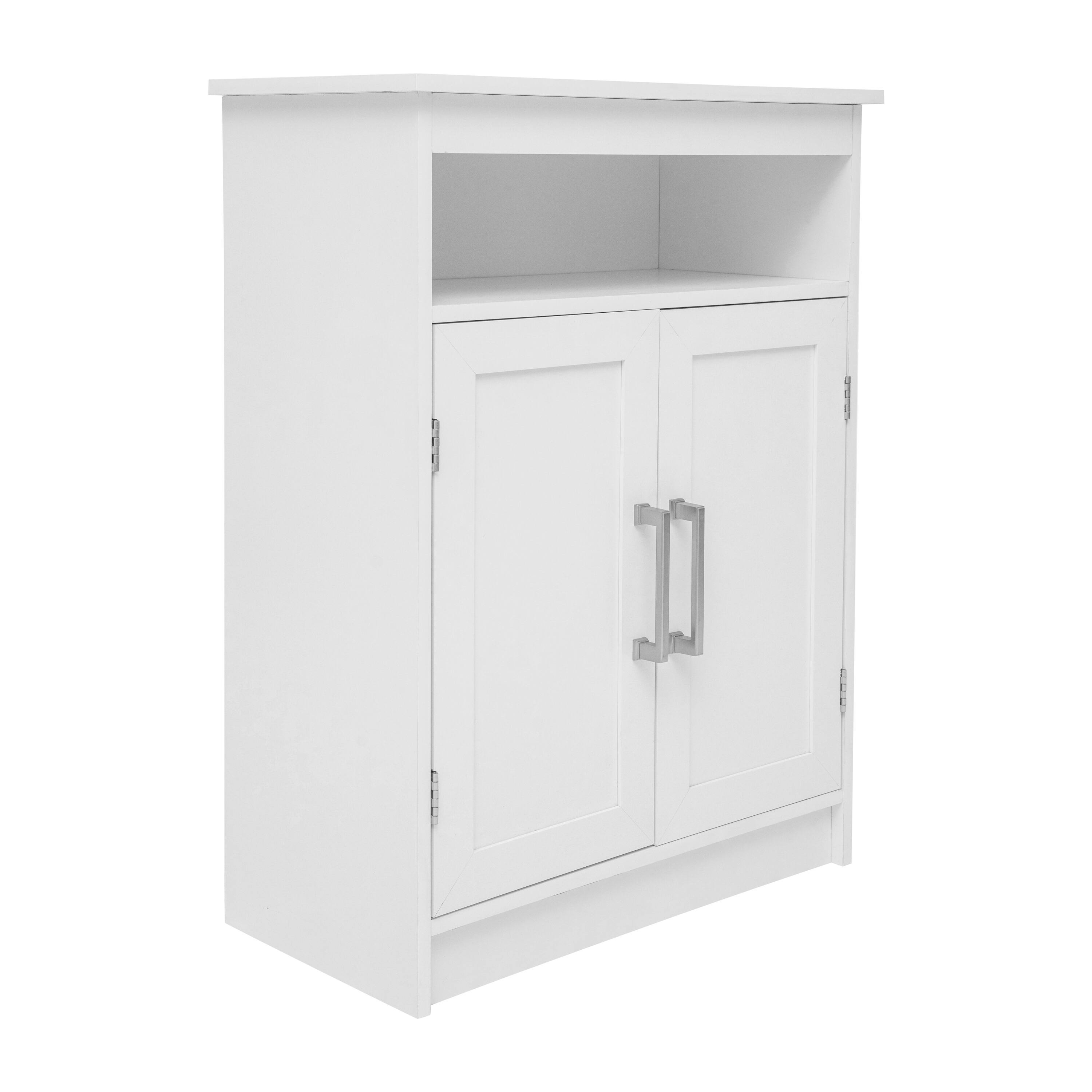 Alt View 1. Emma + Oliver - Vesta Bathroom Storage Cabinet Organizer with Adjustable In-Cabinet Shelf, Magnetic Closure Doors, and Upper Open Shelf - White.