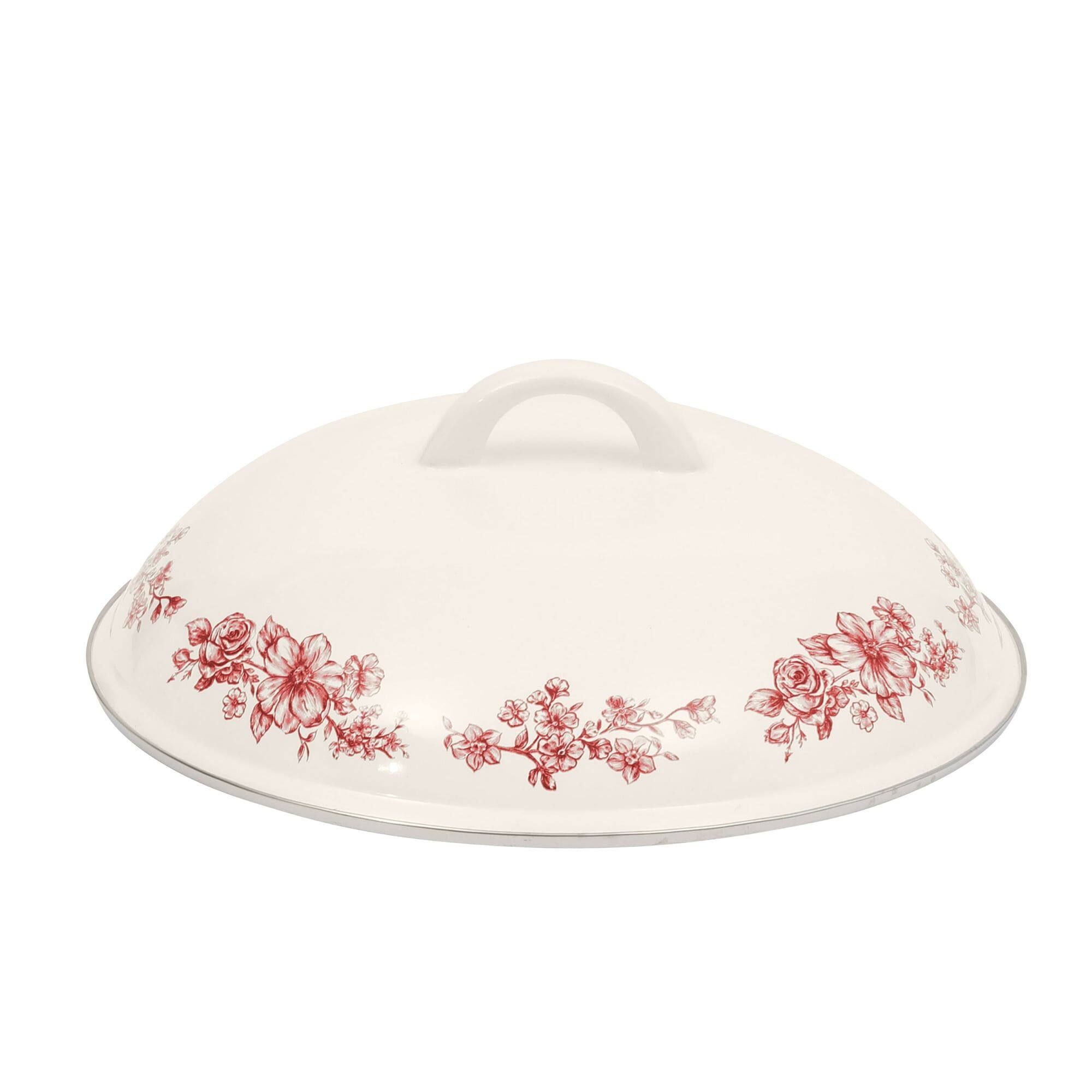 Left. Mirfee - 6.4-Quart Enamel on Steel Dutch Oven with Lid, Red - cream-coloured.