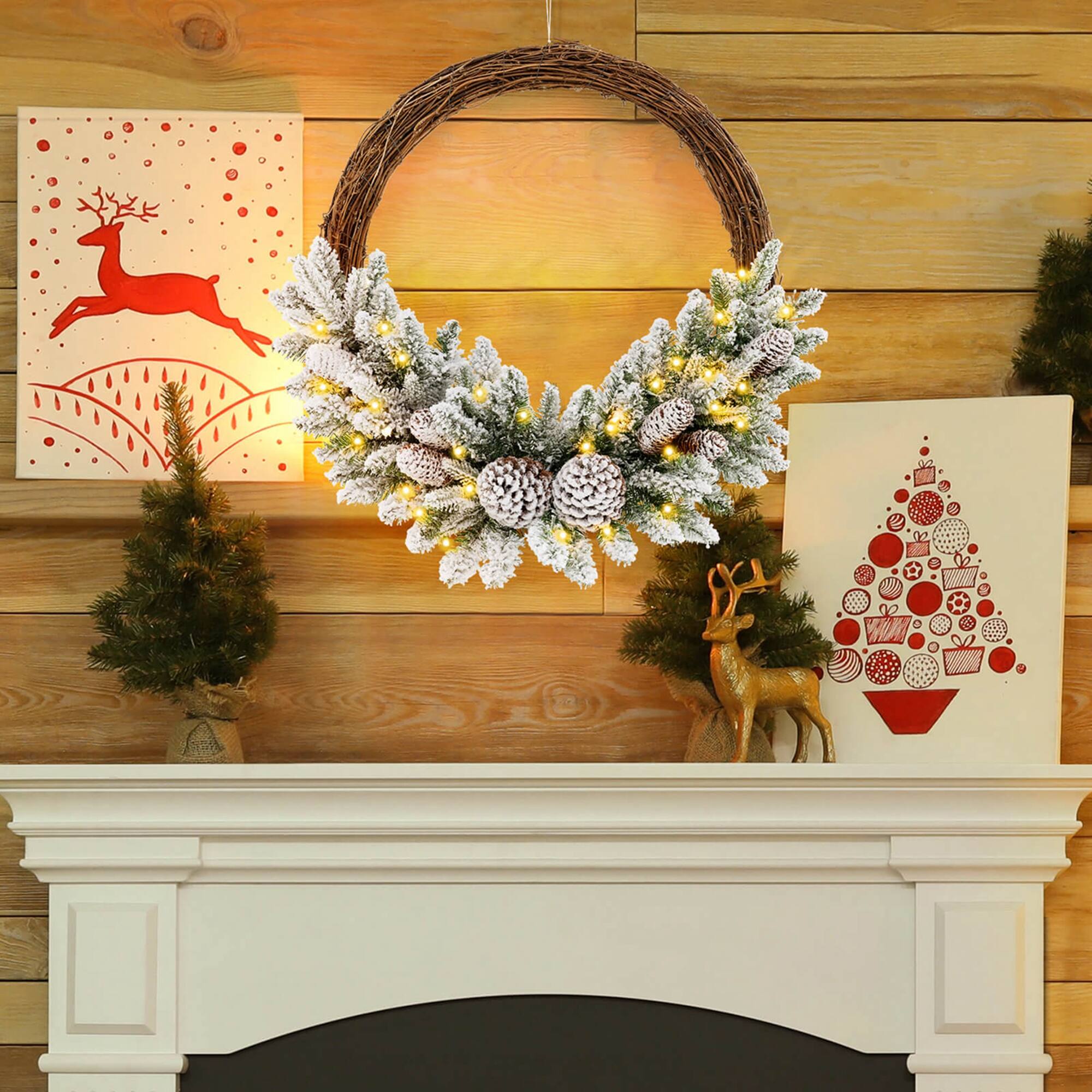 Alt View 3. Costway - Costway 1 PCS 24 Inch Christmas Wreath with 65 Branch Tips 8 Natural Pine Cones 6 Lighting Modes - Multicolor.