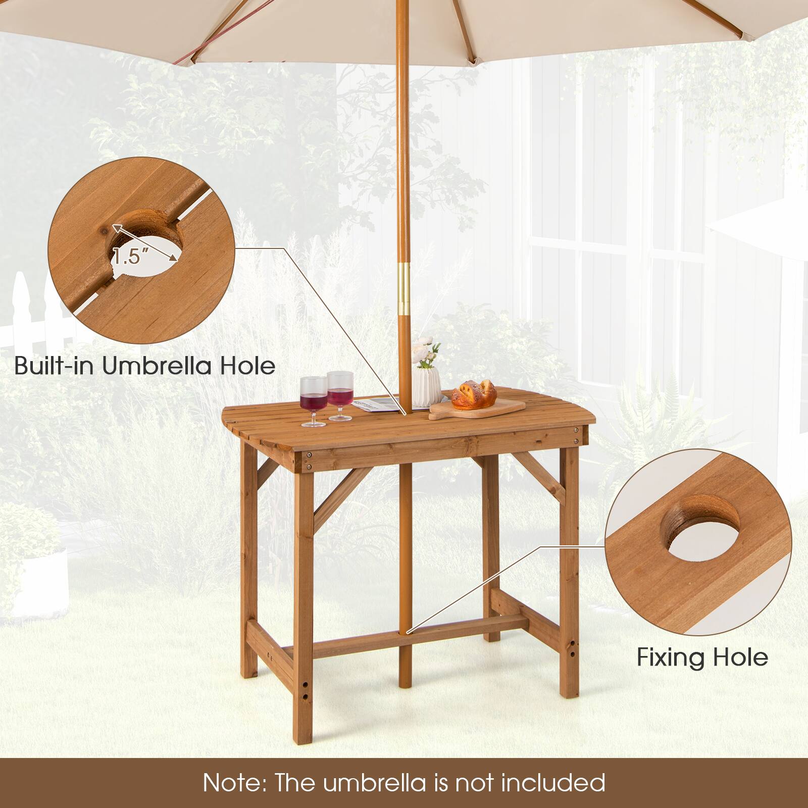 1.5" Built-in Umbrella Hole  
Fixing Hole  

Note: The umbrella is not included