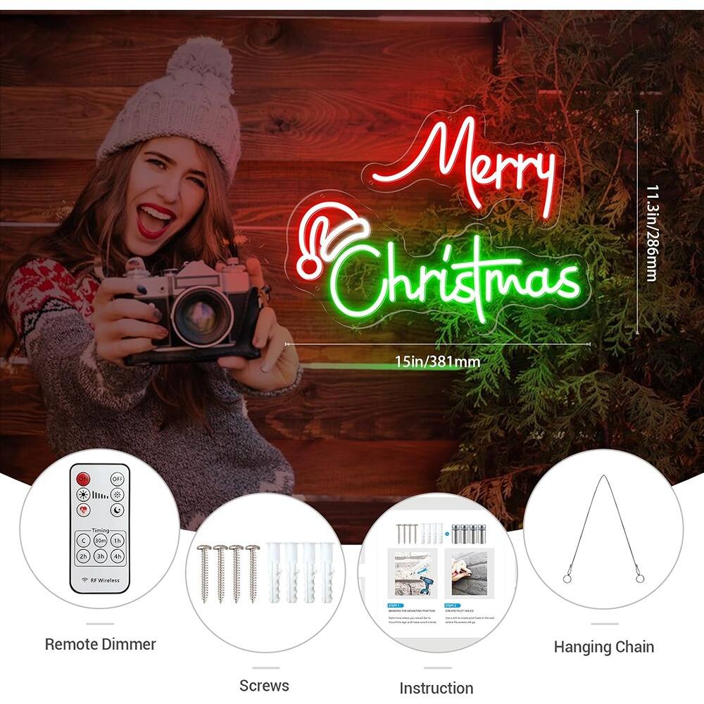 Merry Christmas

11.3in/286mm  
15in/381mm

Remote Dimmer  
Screws  
Instruction  
Hanging Chain