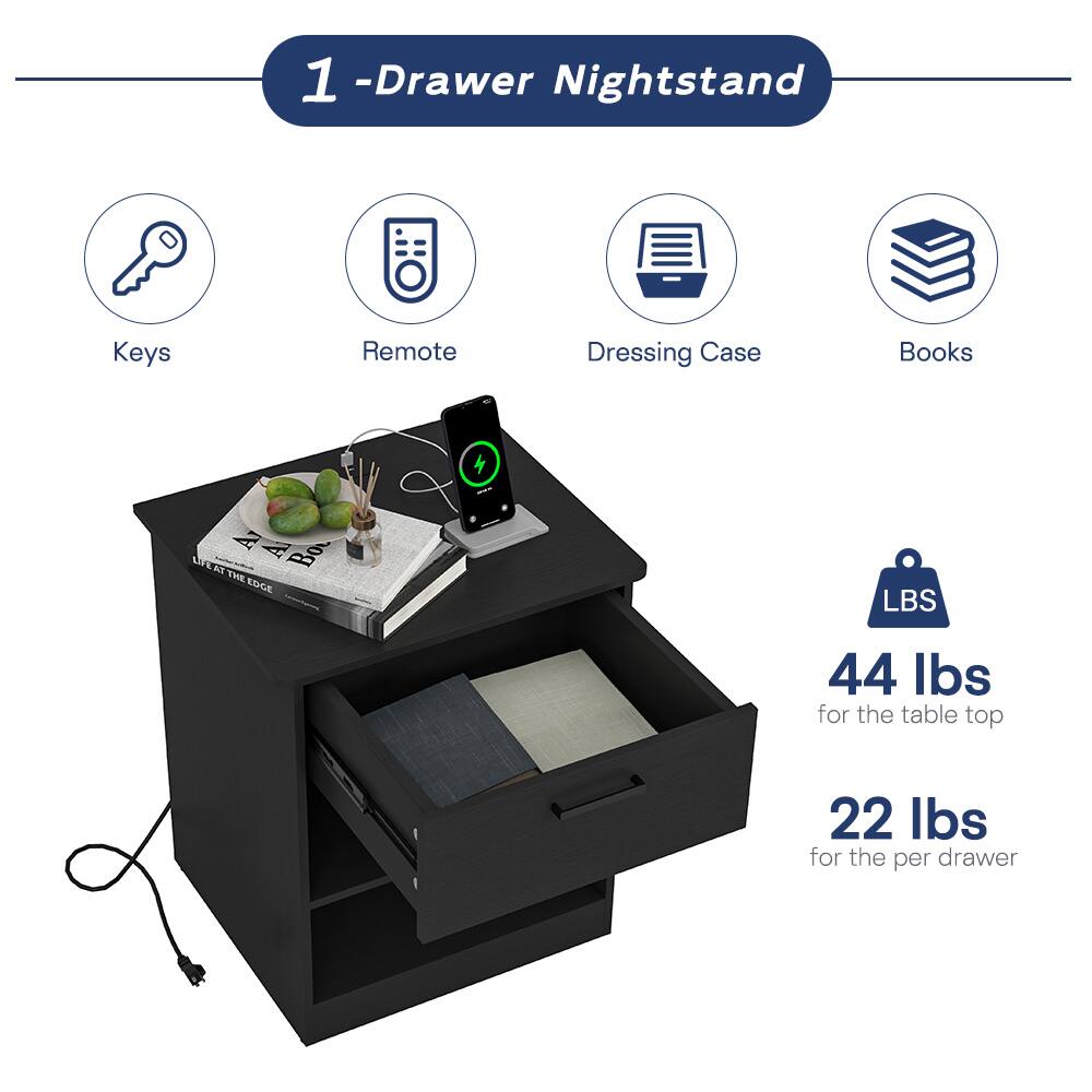 1-Drawer Nightstand

Keys
Remote
Dressing Case
Books

44 lbs for the table top
22 lbs for the per drawer