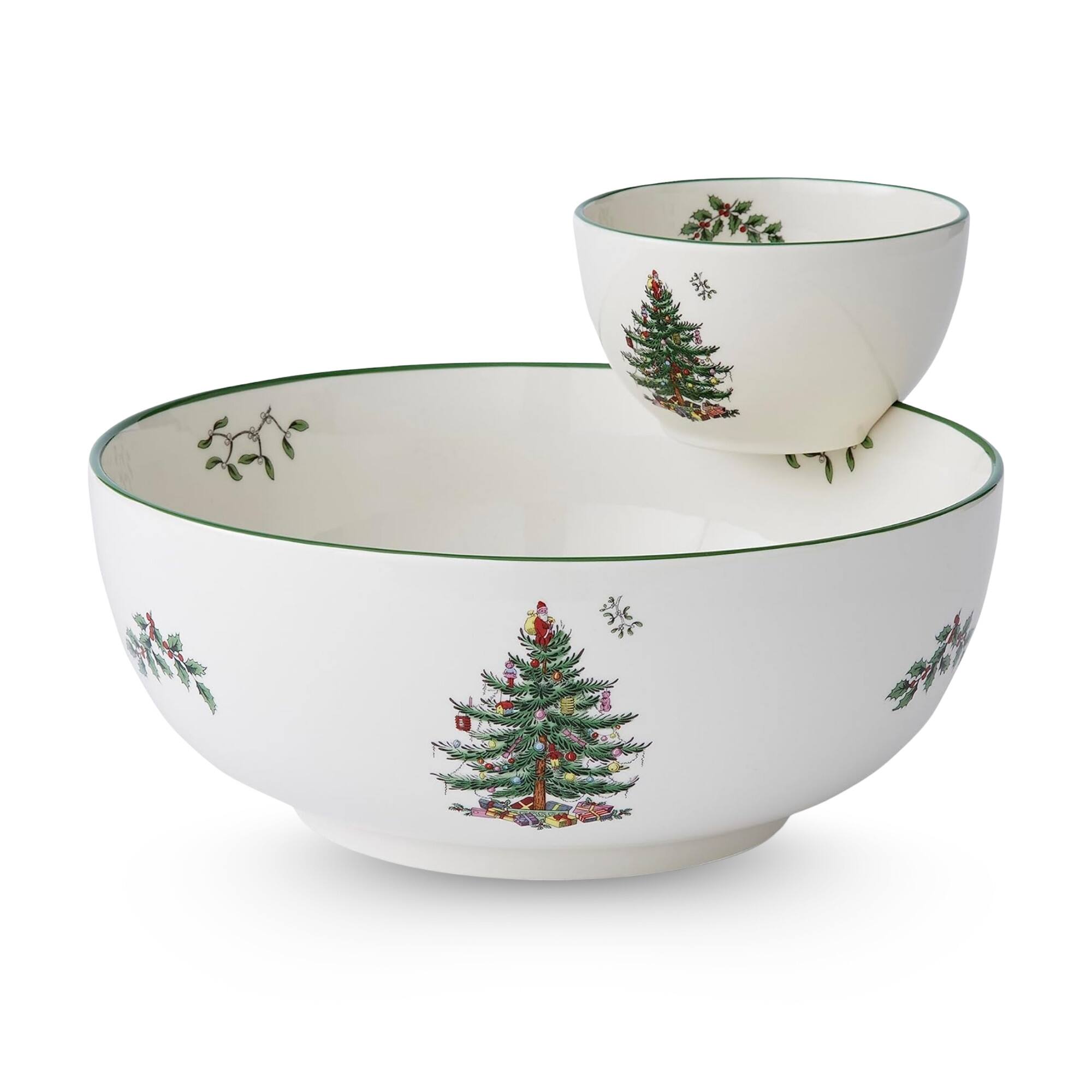 Front. Spode - Spode Christmas Tree 2-Piece Tiered Chip and Dip Set - Multicolored.