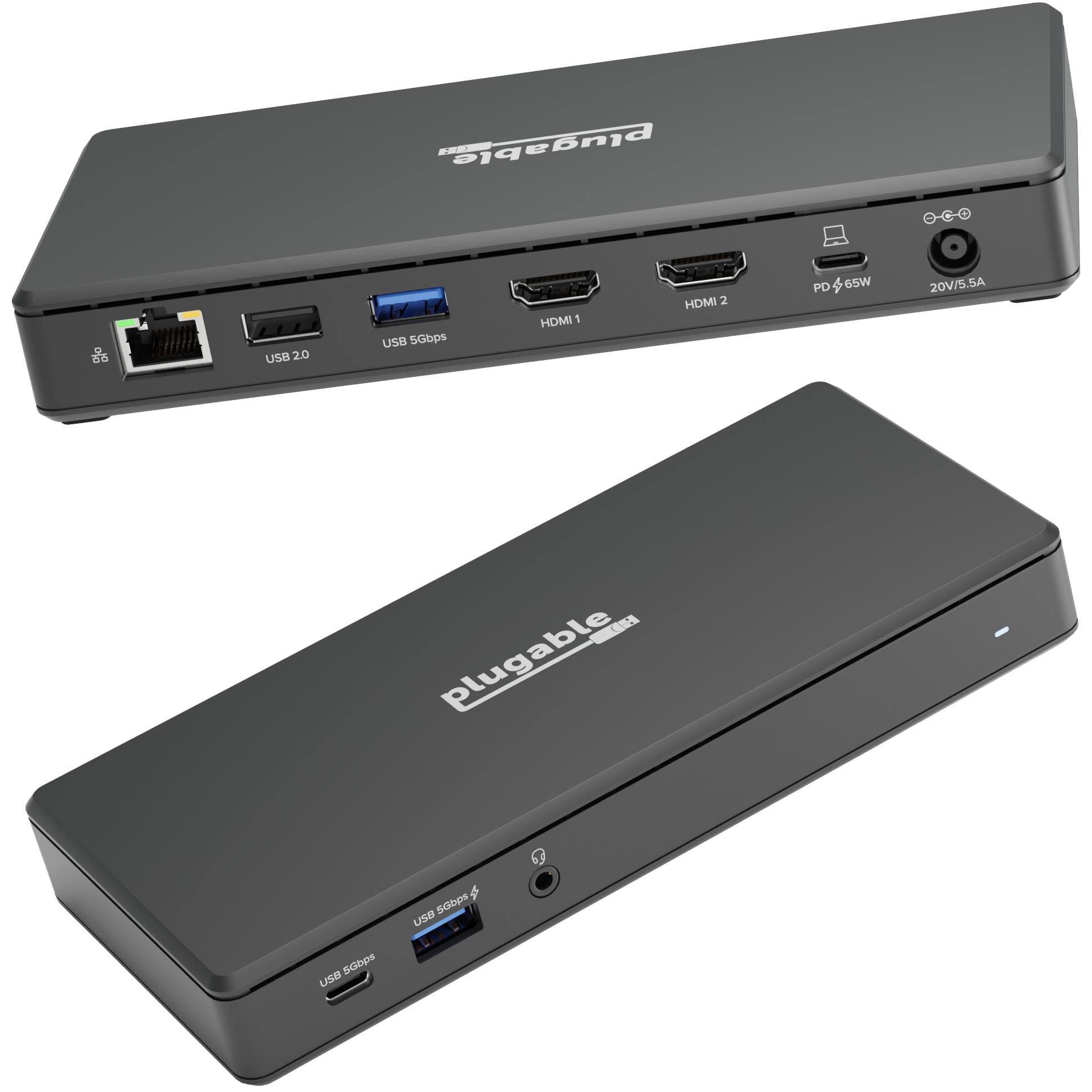 plugable USB 2.0 USB 5Gbps HDMI 1 HDMI 2 PD 65W 20V/5.5A - plugable USB 5Gbps USB 5Gbps use