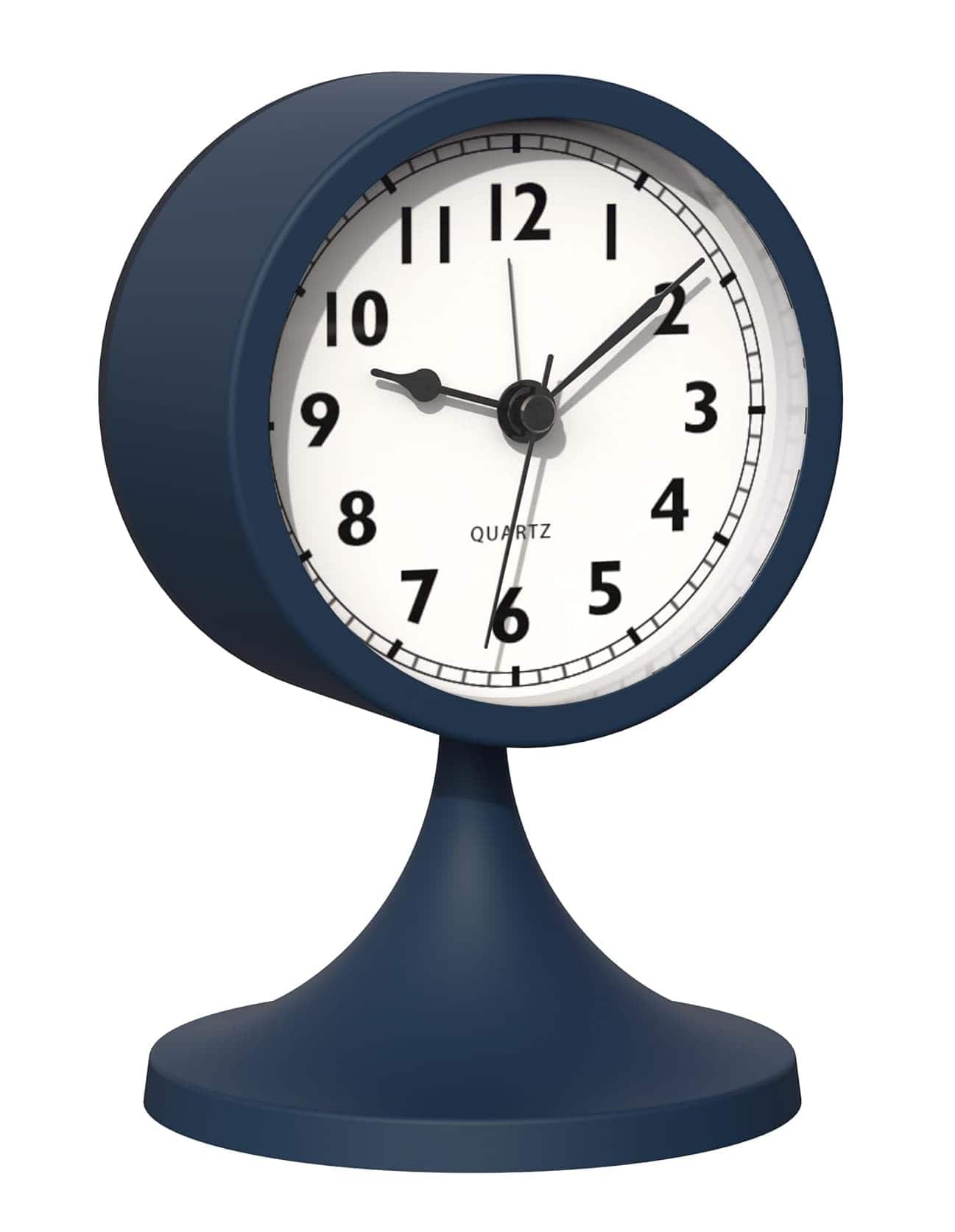 FINEAK - 3" Silent Retro Metal Alarm Clock, Battery Operated with Light (Navy - Blue