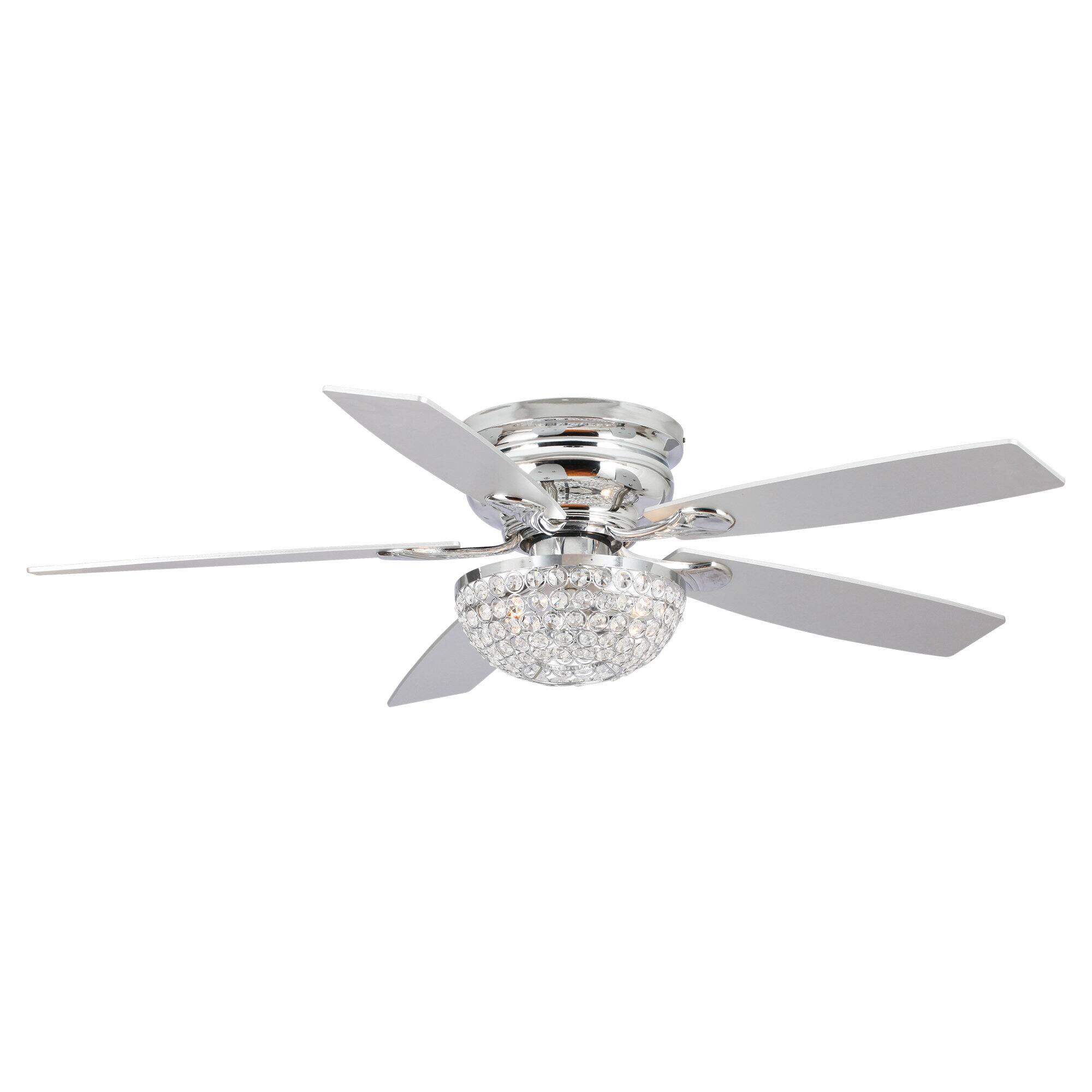 Alt View 4. Parrot Uncle - 52" Modern Chrome Low Profile Crystal Ceiling Fan with Remote and 3-Speed Motor - Chrome.