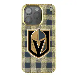 Keyscaper - NHL - Vegas Golden Knights Plaid Bling iPhone Case - 14 - Gold
