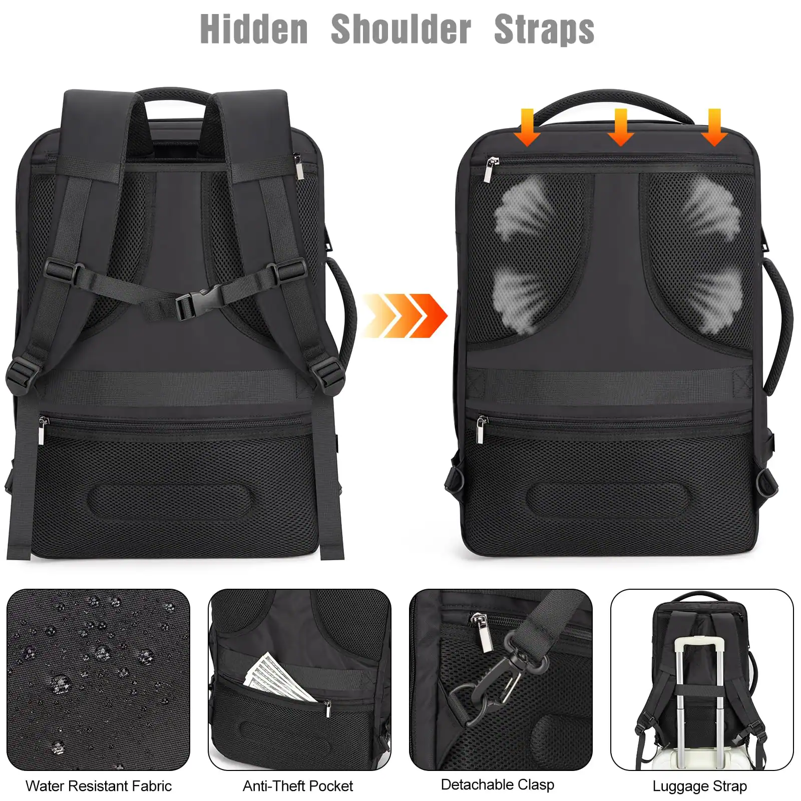 Alt View 2. Live At Space - 40l Travel Laptop Backpack For Men Women Carry On Flight Approved Large Capacity Water Resistant Anti Backpacks With - Grey(backpack With 3 Packing Cubes)-Large.