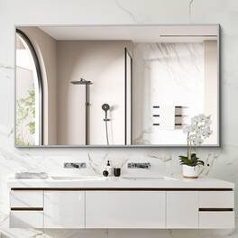 Cedar Assembly - Bathroom Mirror Rectangle With Thin Frame Rectangular Wall For Living Roomm Hair Salon Big Farmehouse Han - Silver-55"L x 36"W