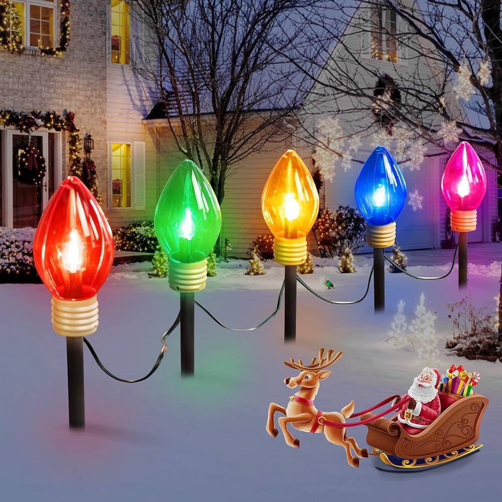 Front. MOSZAR LLC - 2-Pack 17FT C9 Multicolor LED Pathway Lights, 10 Jumbo Bulbs, Outdoor.