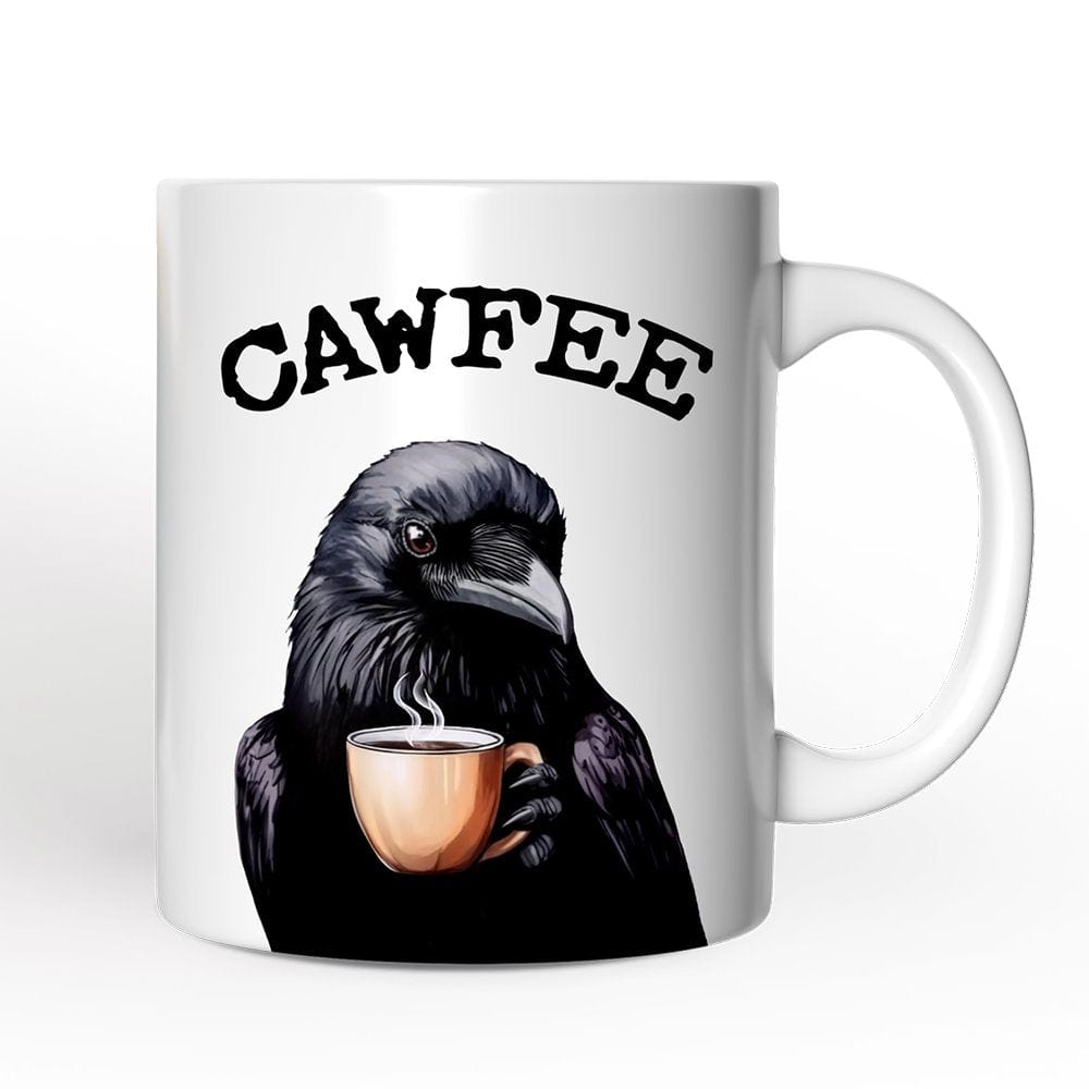 OrnamentallyYou - Cawfee Crow Mug, Funny Bird Lover Gift - White