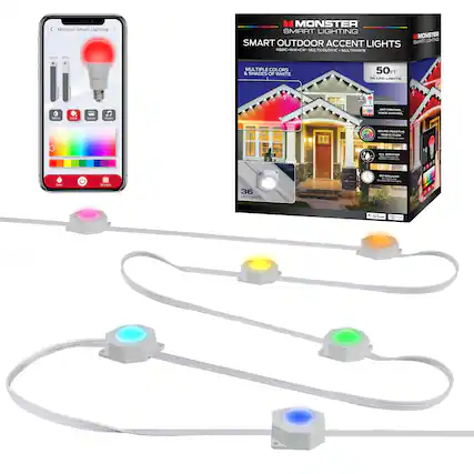 Monster Smart Lighting
MONSTER SMART LIGHTING
SMART OUTDOOR ACCENT LIGHTS
ROGIC-WWW-CV-MULTICOLOR + MULTI-WHITE
50FT
36 LED LIGHTS
MULTIPLE COLORS & SHADES OF WHITE
AIR CONTROL, VOICE CONTROL, SCHEDULES, ALL WEATHER, ROUND REACTIVE, RGB FULL COLOR
www.HBOm.com