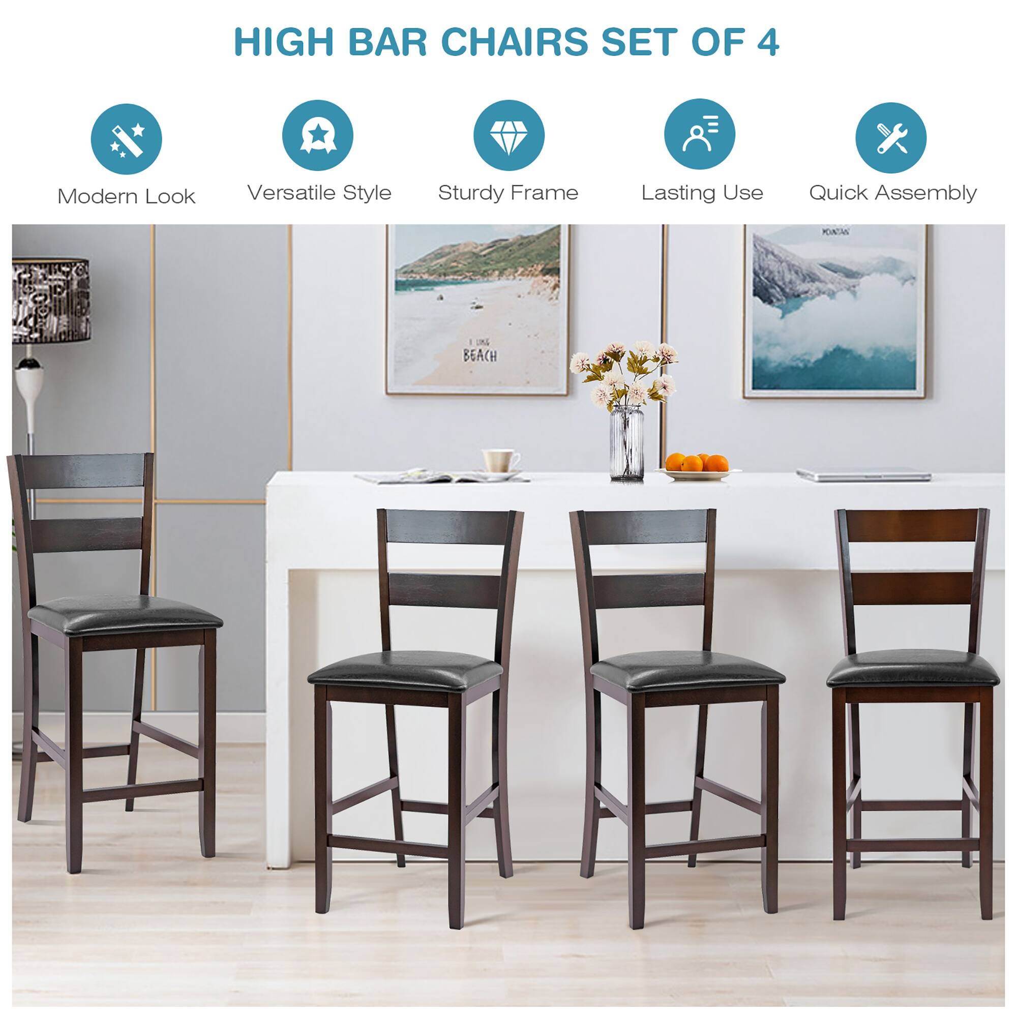 HIGH BAR CHAIRS SET OF 4

Modern Look
Versatile Style
Sturdy Frame
Lasting Use
Quick Assembly