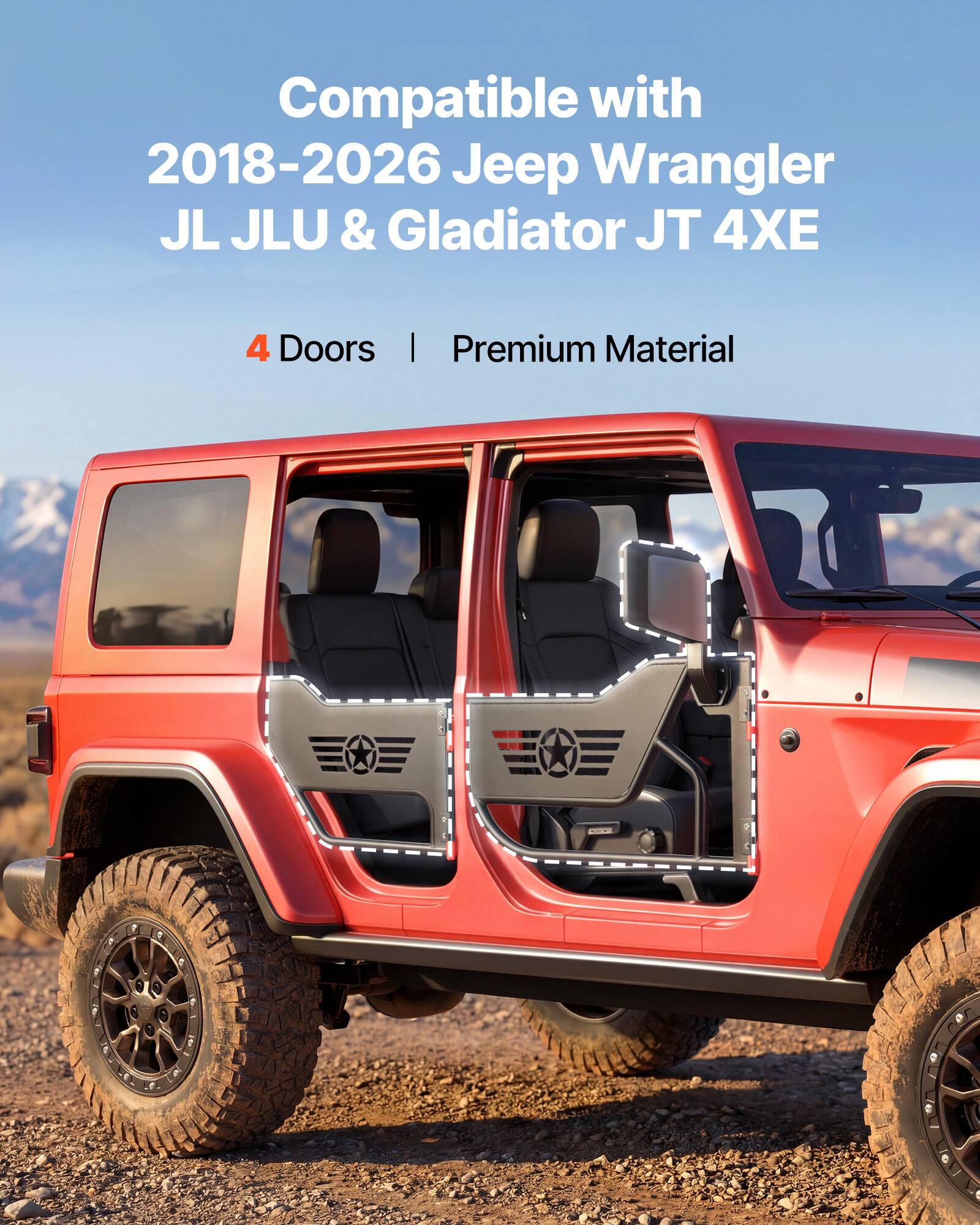 Compatible with 2018-2026 Jeep Wrangler JL JLJ & Gladiator JT 4XE 4 Doors | Premium Material