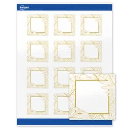 Avery - Labels, 2" x 2", Glossy Gold Monstera Leaves - White