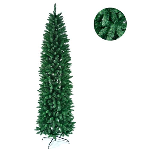 Winado - 7.5 FT Artificial Hinged Holiday Standing Xmas Christmas Tree Pencil Auto-Spread for Holiday Decoration - Green