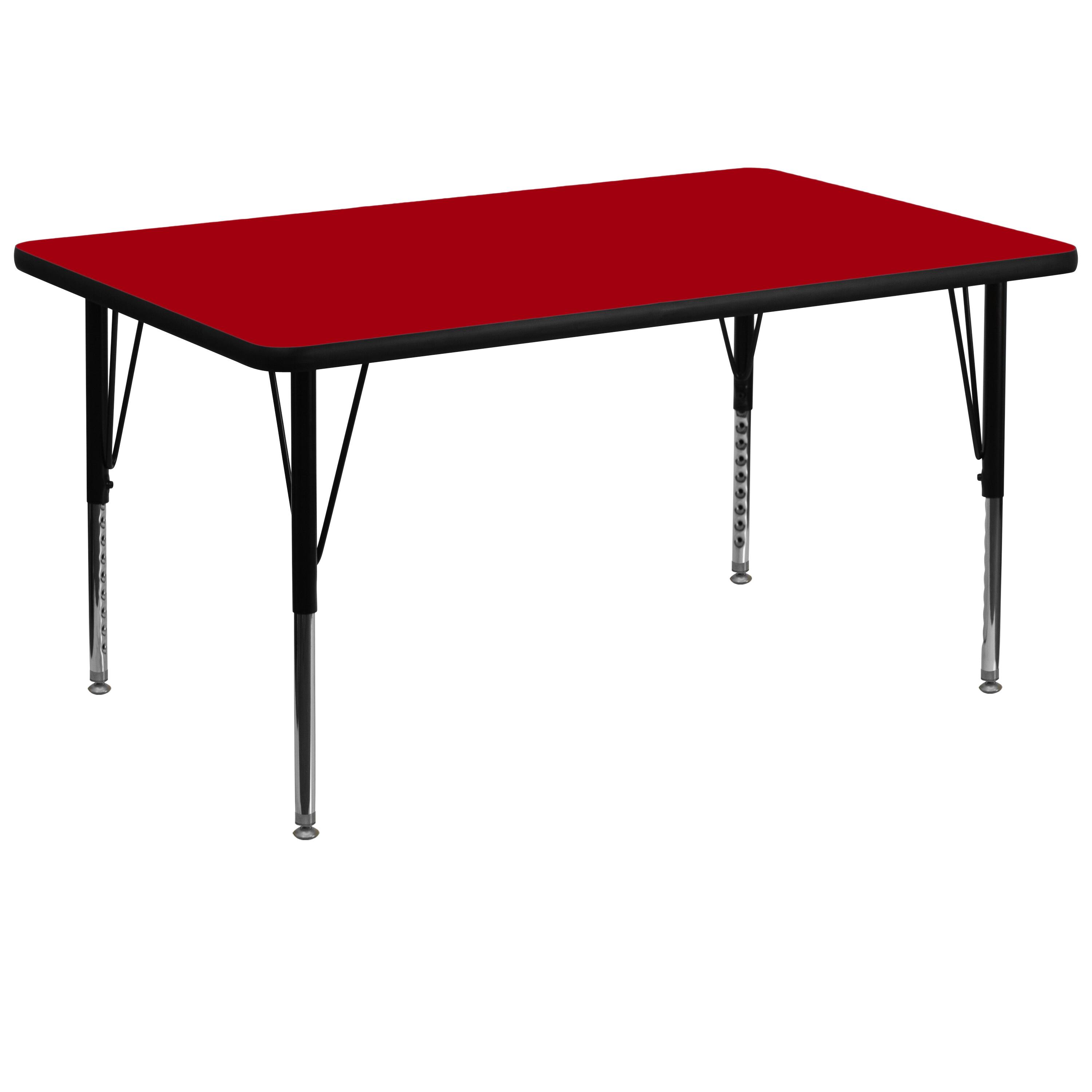 Front. Emma + Oliver - 36x72 Rectangle Laminate Adjustable Preschool Activity Table - Red.