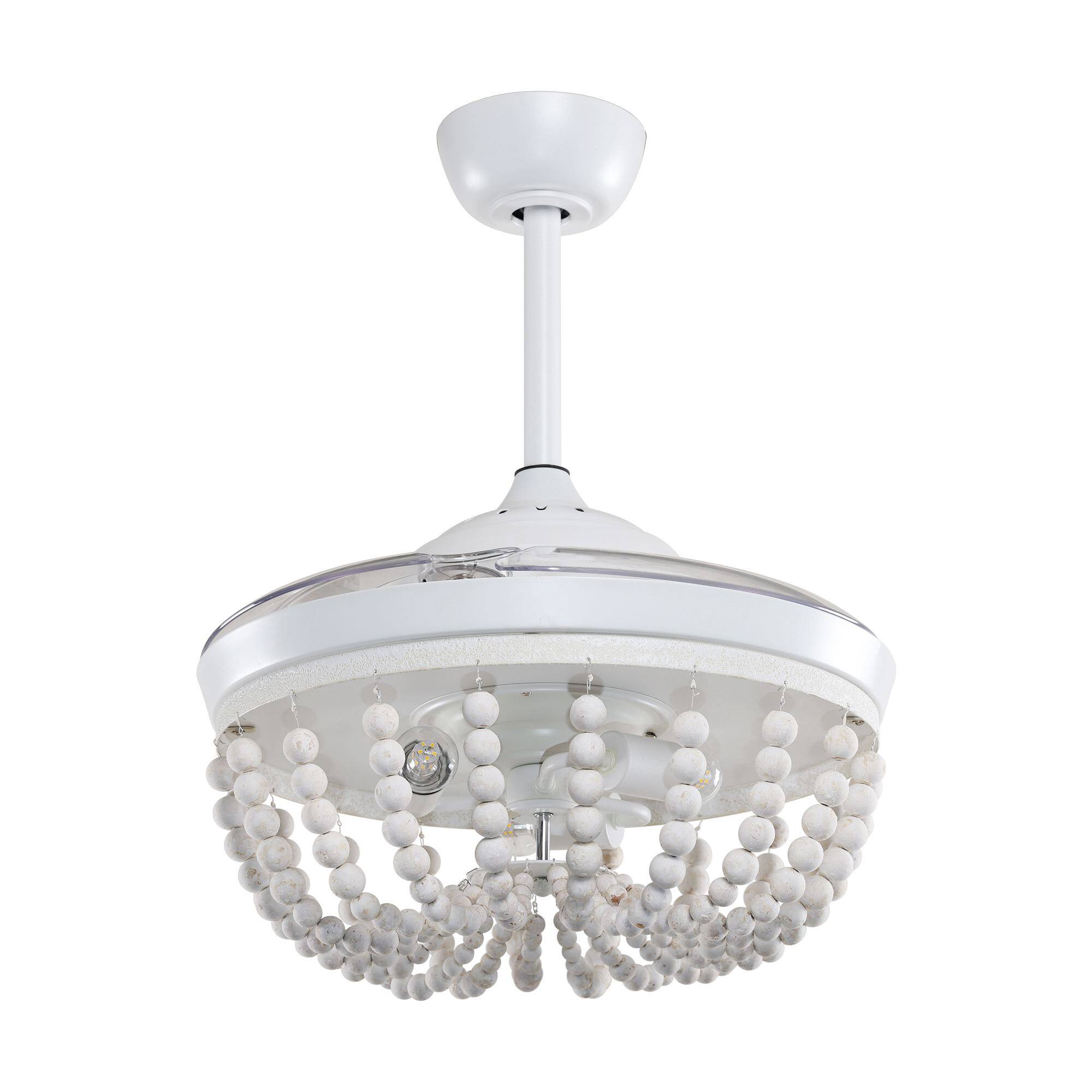 Alt View 6. Parrot Uncle - 42" Farmhouse Wood Beaded Fandelier Ceiling Fan with Remote - Matte White.