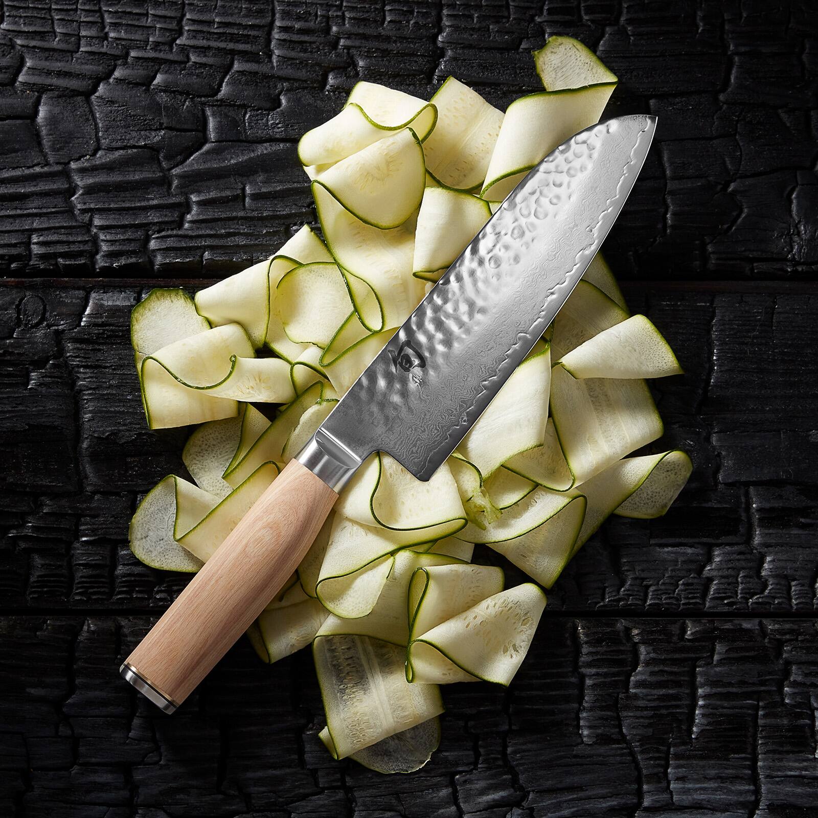 Alt View 5. Shun - Premier Blonde 7 Inch Santoku Knife - Silver.