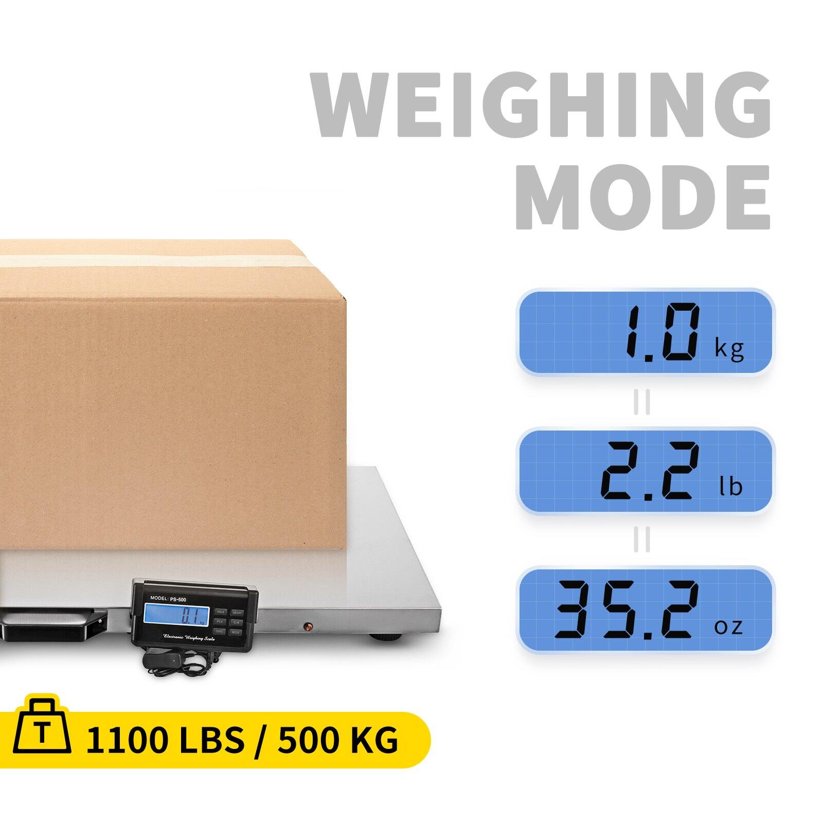 WEIGHING MODE

1.0 kg  
2.2 lb  
35.2 oz  

1100 LBS / 500 KG