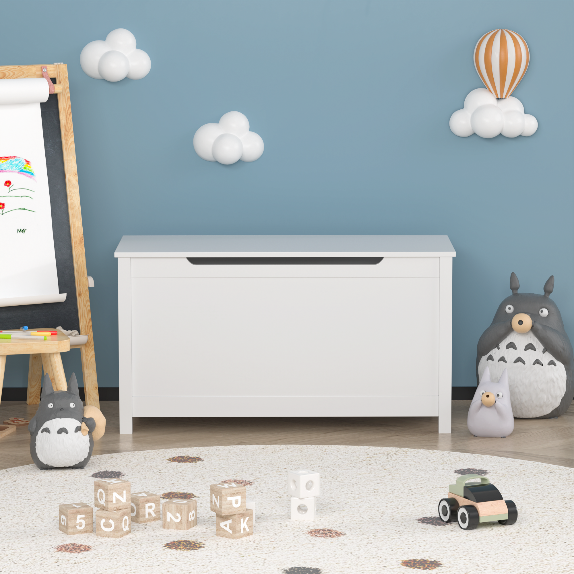 Alt View 1. GOODSILO - Kids' Toy Box: Large Wooden Storage Chest with Safety Lid for Playroom Organization - White.