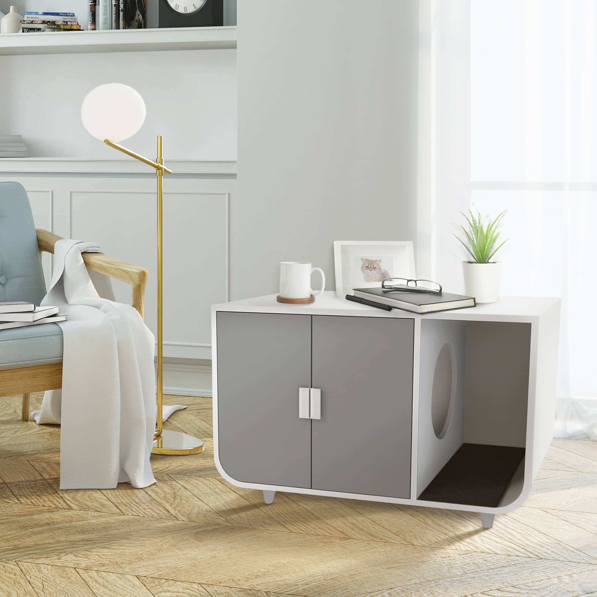 Teamson - Pets 22.01 Dyad Large Enclosed Cat Litter Box /Side Table, Alpine White/ - Gray price history on PriceWatchPro