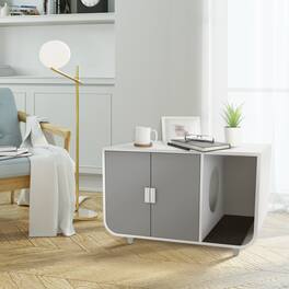 Teamson - Pets 22.01 Dyad Large Enclosed Cat Litter Box /Side Table, Alpine White/ - Gray