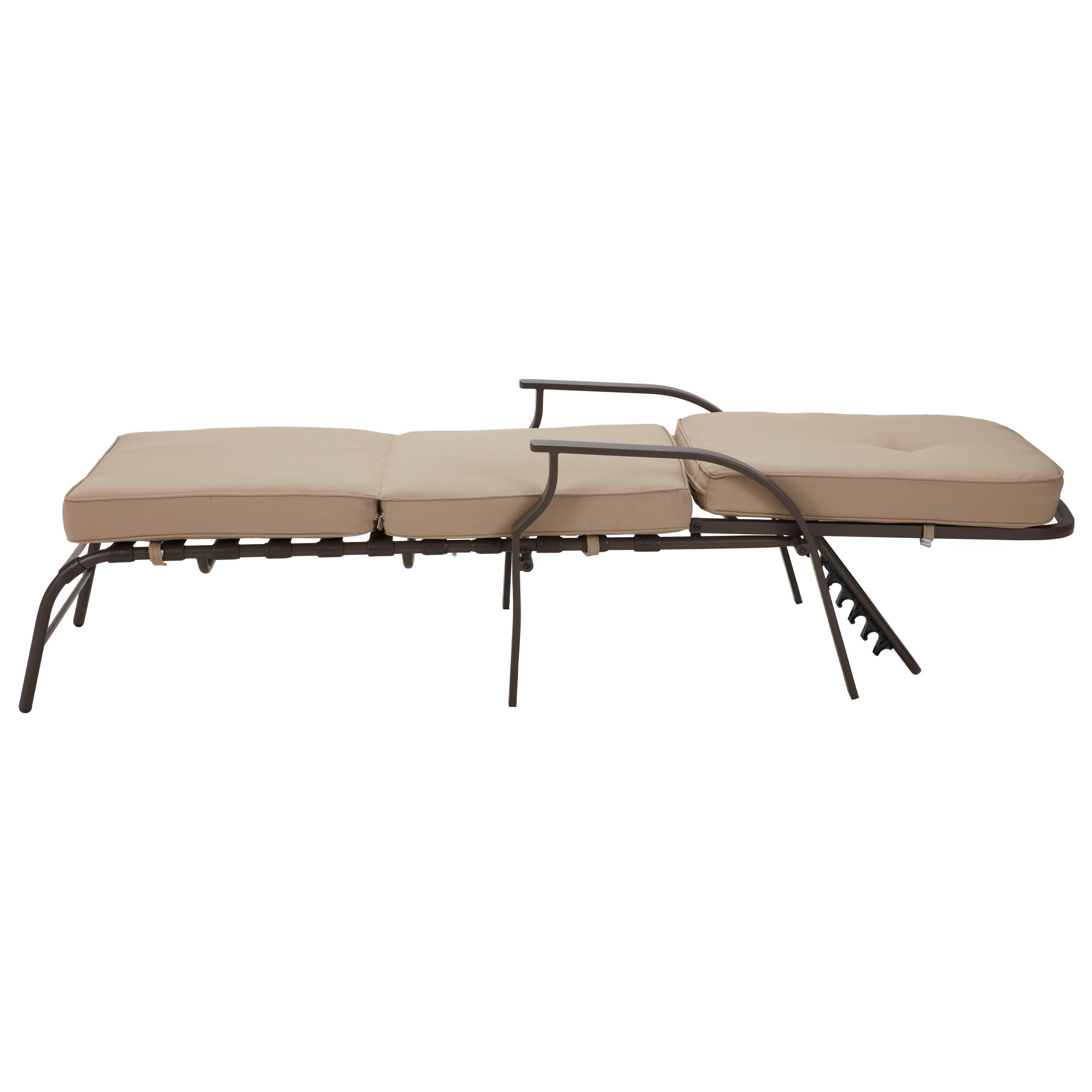 Alt View 1. Mondawe - Adjustable Outdoor Chaise Lounge with Armrest and Cushion - Beige.