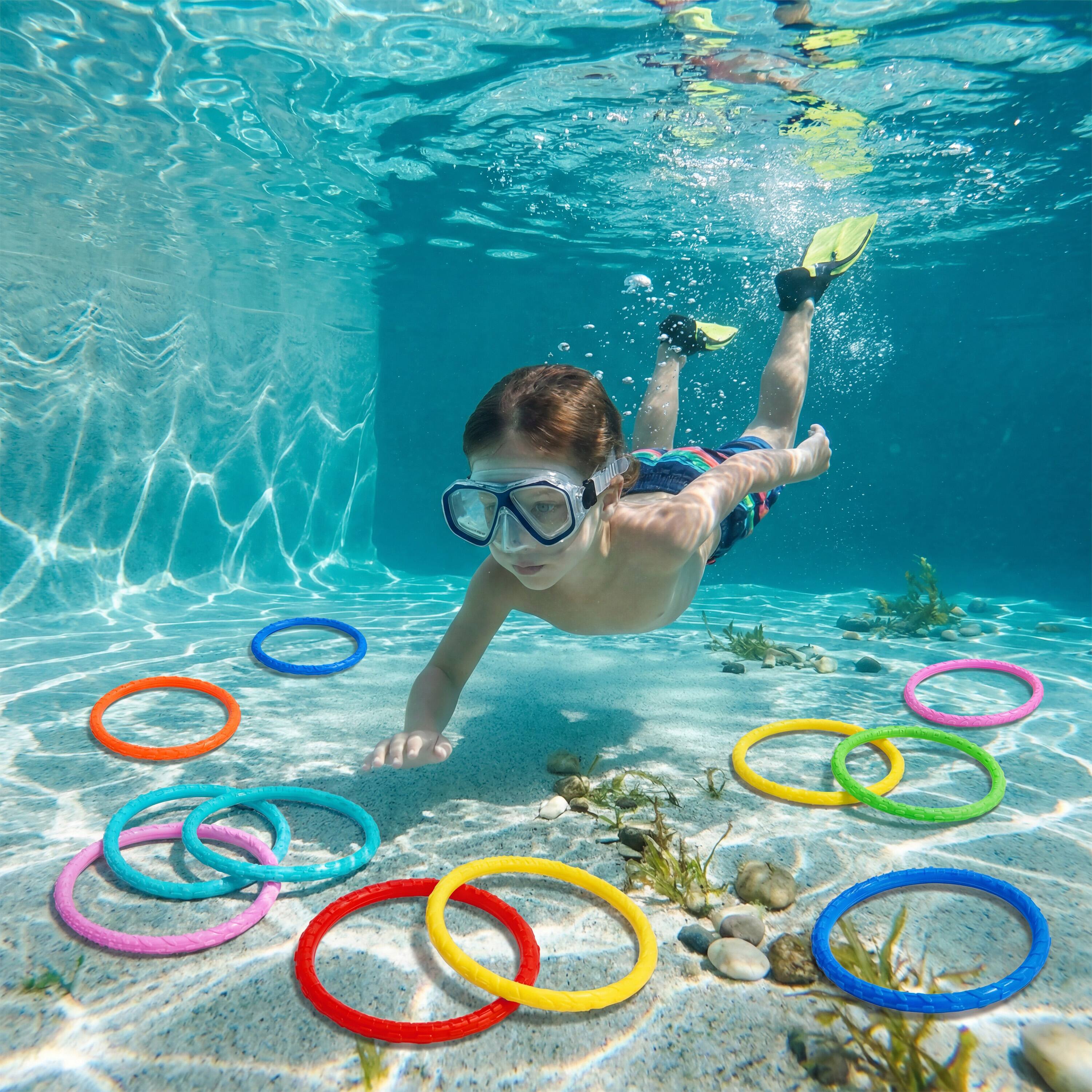 Alt View 1. Joyfy - 8 Pcs Diving Pool Toys, Colorful Dive Circles Swimming Pool Rings for Kids Underwater Adventures Swimming Diving Toy.