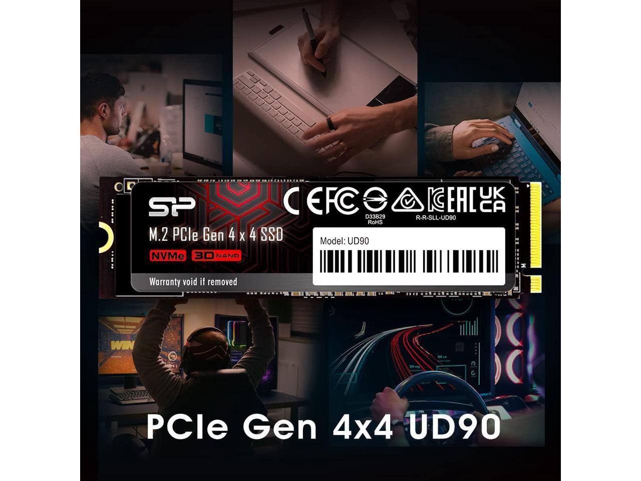 O D SP M.2 PCle Gen 4 X NVMe 3D NAND UK CEFCE e K EAC CA D33829 R-R-SLL-UD90 ROHS 4 SSO Model: UD90 M Warranty void if removed WIN PCle Gen 4x4 UD90
