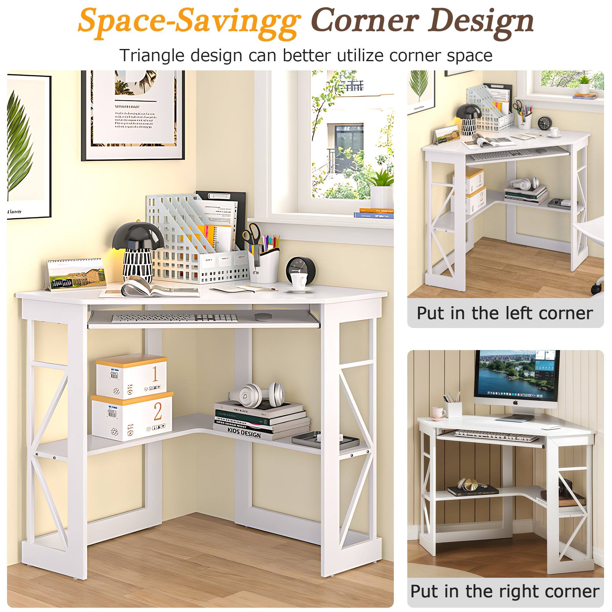 Space-Saving Corner Design  
Triangle design can better utilize corner space  

Put in the left corner  

Put in the right corner