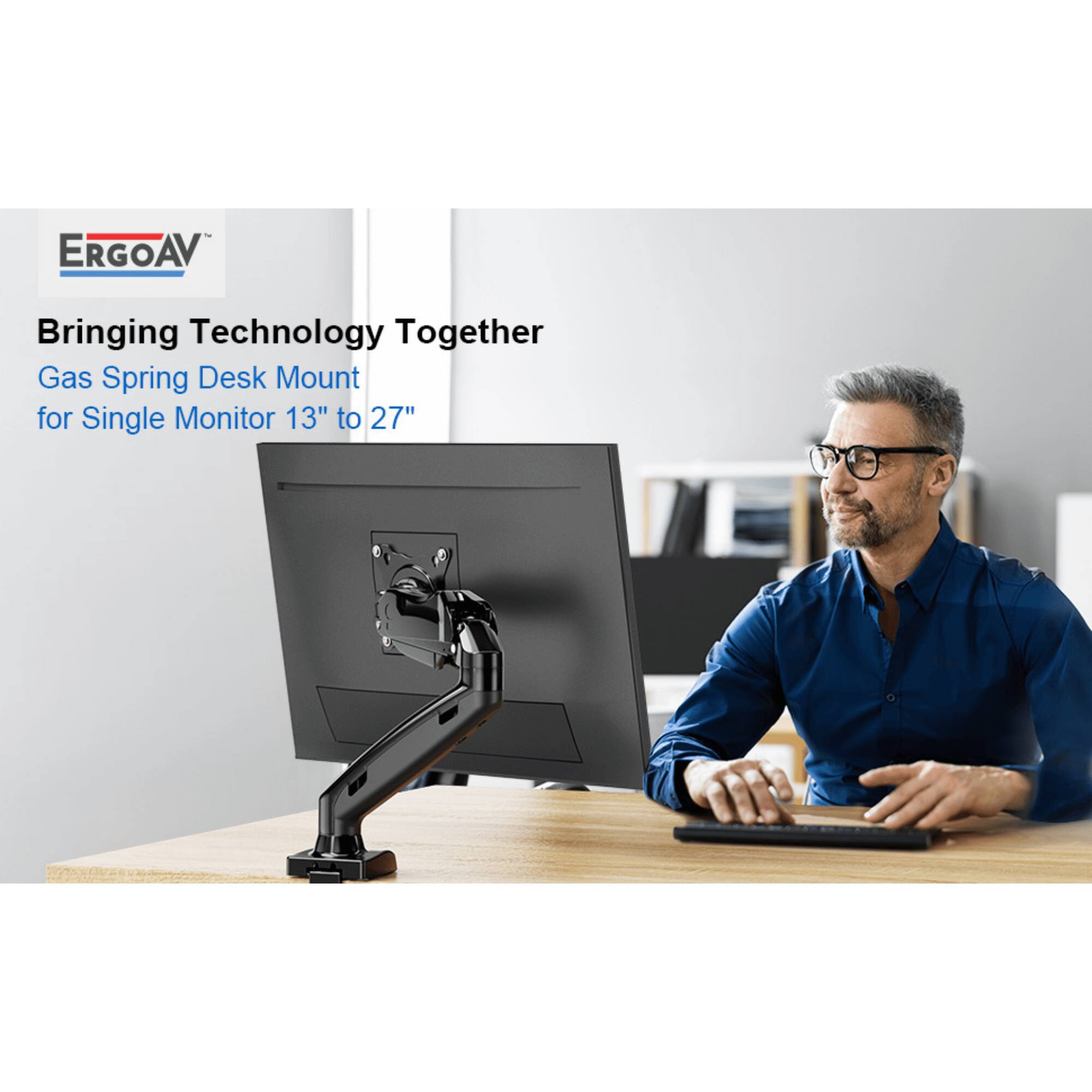 ERGOAV, Bringing Technology Together, Gas Spring Desk Mount for Single Monitor 13" to 27"