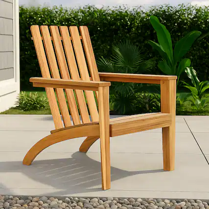 Front. Hivvago - Acacia Wood Outdoor Lounge Chair with Armrests - Natural.