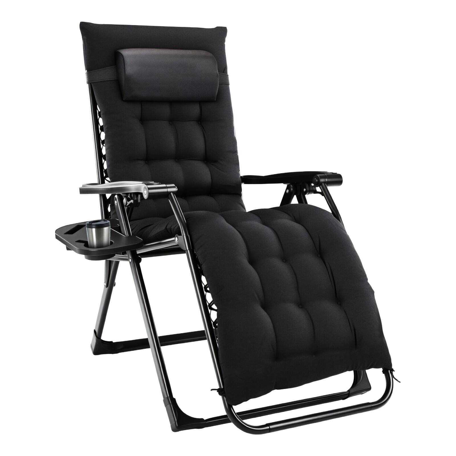 Alt View 4. Bestier - Zero Gravity Chair, Reclining Camping Lounge Chair for Indoor & Outdoor, with Cup Holder Tray & Removable Cushion - Black.