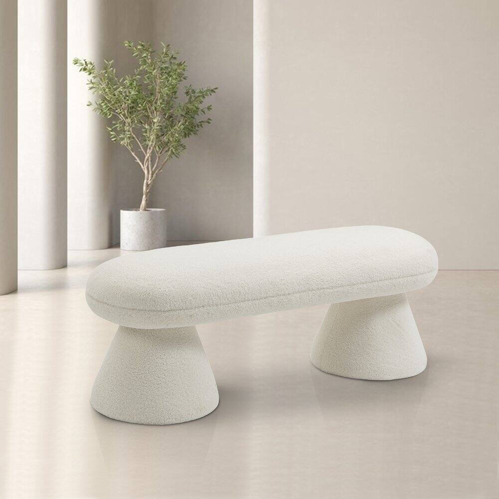 Alt View 1. Meridian Furniture - Drum Cream Faux Shearling Teddy Fabric Bench - Beige.