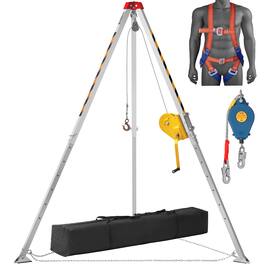 VEVOR - Confined Space Tripod Kit, 2600 lbs Winch, Confined Space Tripod 8' Legs and 98' Cable, Confined Space Rescue Tripod - Silver